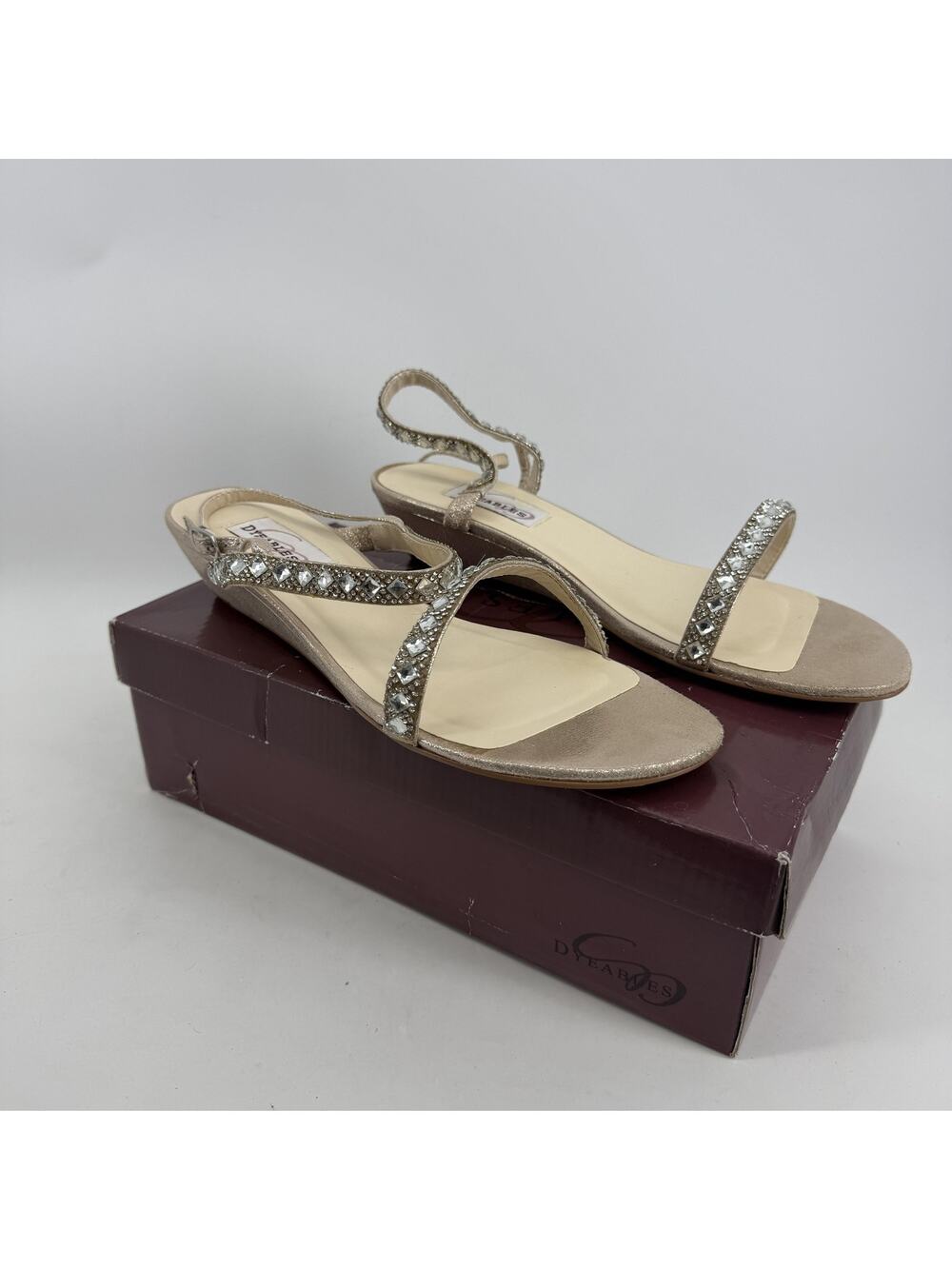 Dyeables Jasmine Sandals Womens Size 10 Gold Rhinestone Slingback Wedge Wedding